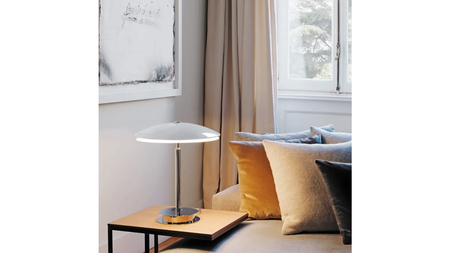 Table lamp in glass and metal Bis/Tris by Fontana Arte.