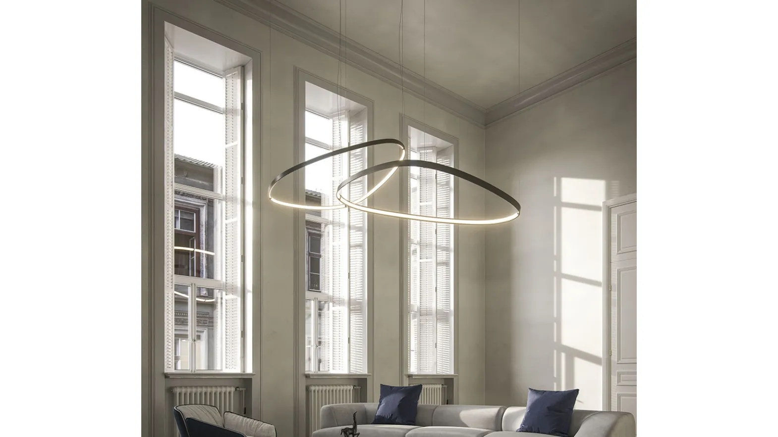 Magellano Magnum suspension lamp in titanium painted steel by Cattelan Italia.