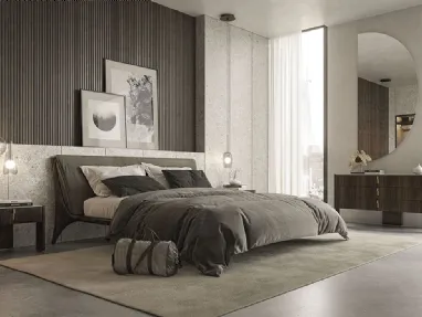 Nelson wooden bed with padded headboard by Cattelan Italia.