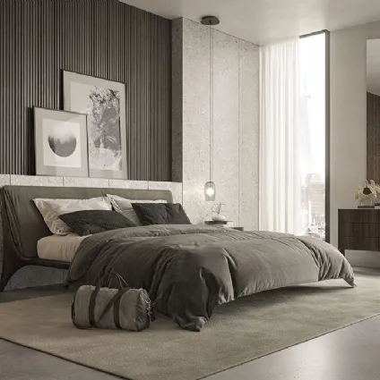 Nelson wooden bed with padded headboard by Cattelan Italia.