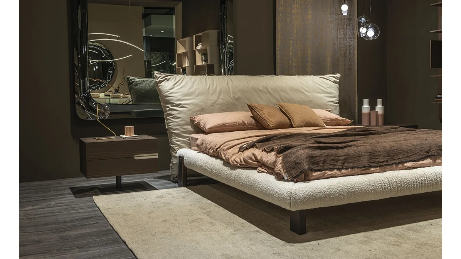 Pascal designer bed in leather and fabric by Cattelan Italia.