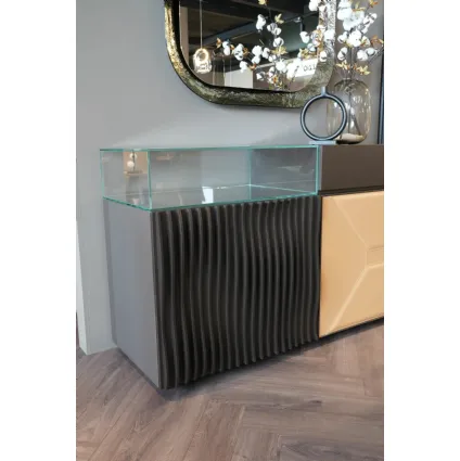 Wave sideboard with wavy wooden doors by Ozzio.