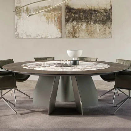 Table with wooden and ceramic top Senator Ker-Wood Round by Cattelan Italia.