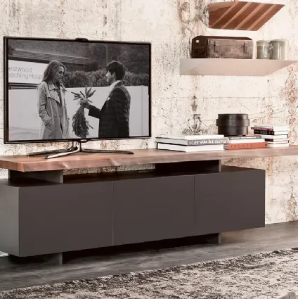 Mobile TV stand Seneca in lacquered finish with wooden top by Cattelan Italia.