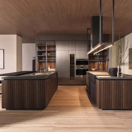 Design kitchen with double HiLine 6 Frame Door island in Eucalyptus essence by Molteni & C