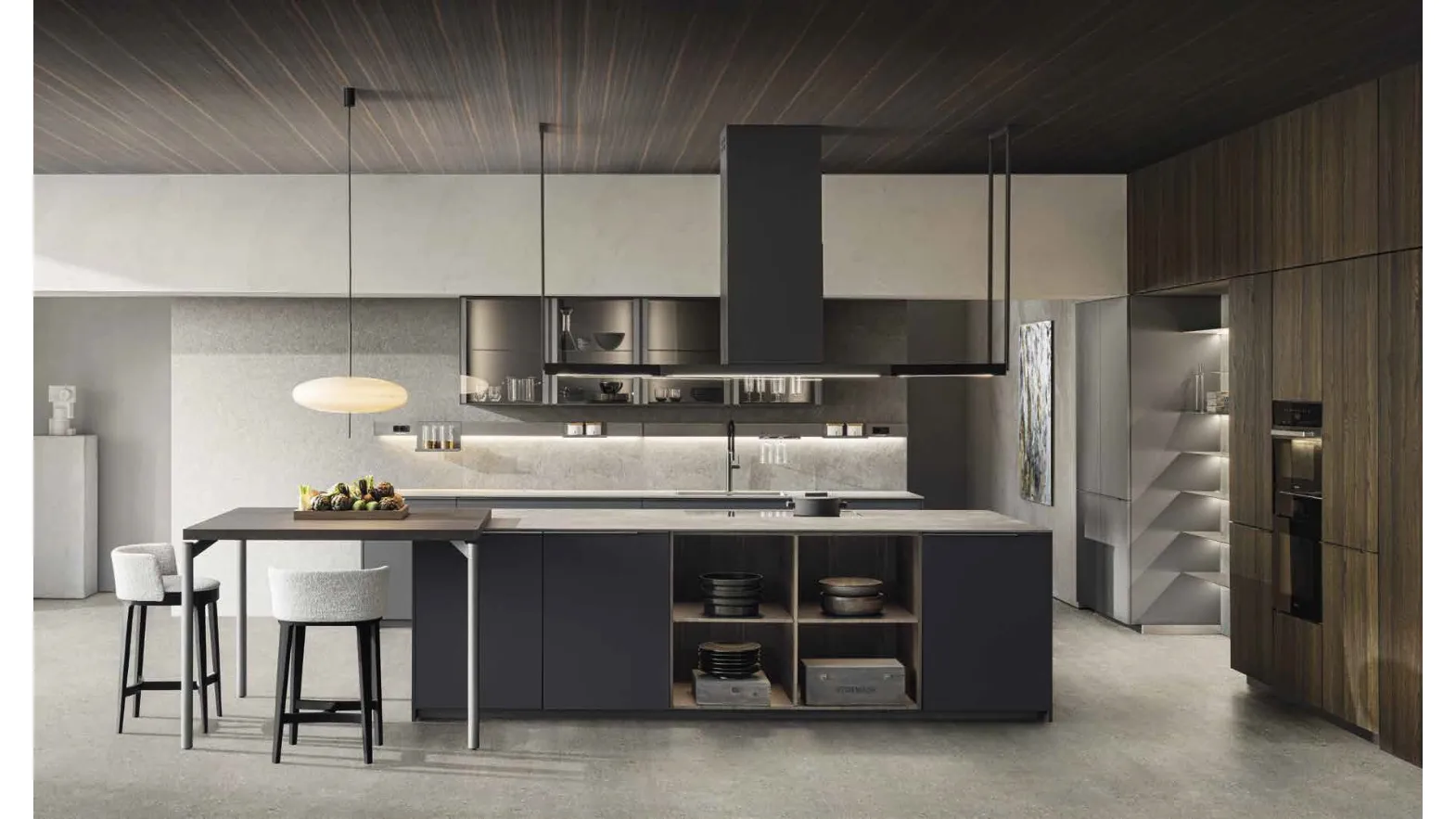 Design kitchen with island InDada in Fenix Bromo Grey by Molteni & C