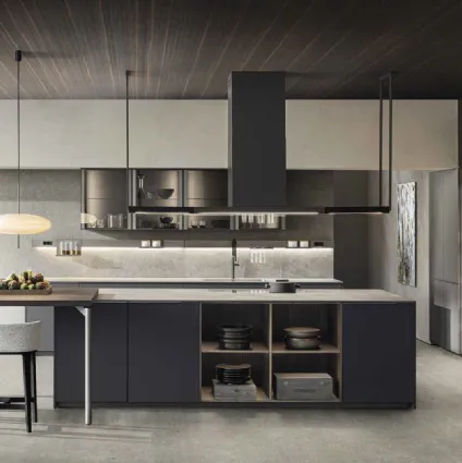 Design kitchen with island InDada in Fenix Bromo Grey by Molteni & C