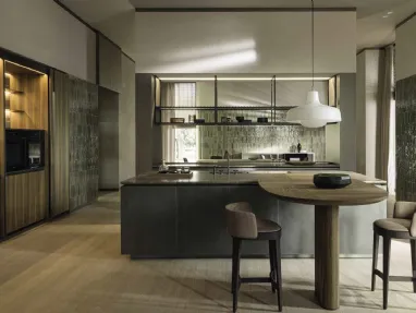 Design kitchen with Nebula steel and Molteni & C wood island intersection