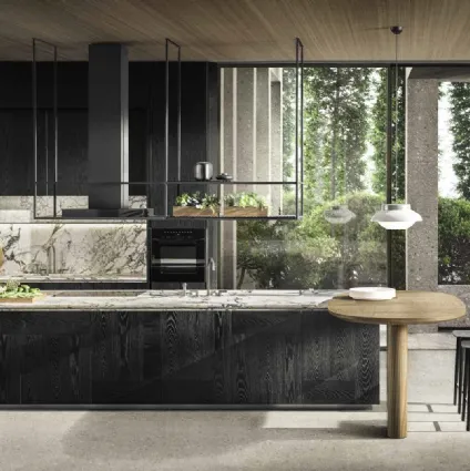 Designer kitchen with Intersection island in Black Oak with Molteni & C marble top.