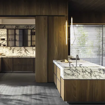 Design kitchen with peninsula Intersection in Thermo Oak by Molteni & C