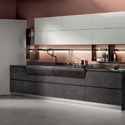 Motus Modern Kitchen in Abyss Stone and Gray Airone matt lacquer